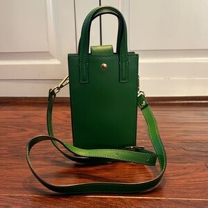 Green Leather Italian Mini Tote Crossbody Bag